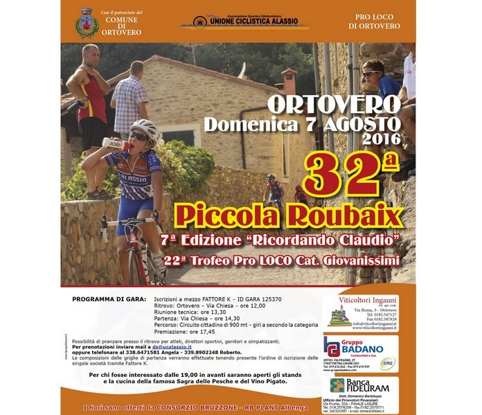 Domenica 7 Agosto la 32^ Piccola Roubaix per Giovanissimi ad Ortovero